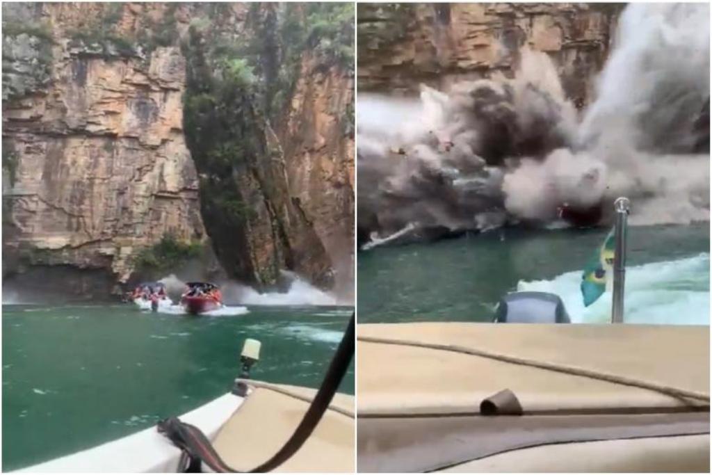 Mảng vách đá khổng lồ rơi xuống xuồng máy, 7 du khách chết trên hồ Brazil