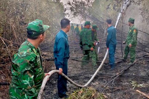 Bộ đội Biên phòng An Giang kịp thời khống chế, dập tắt đám cháy 5ha rừng
